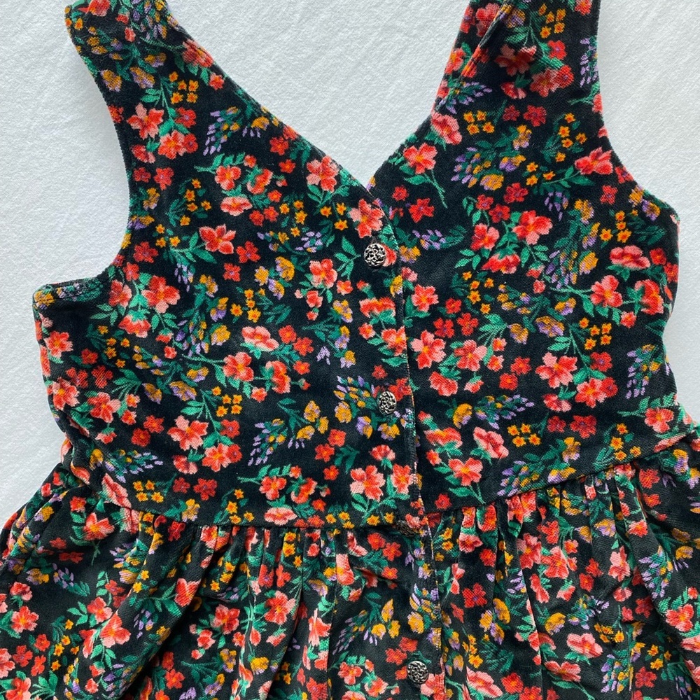 Vintage 90s GAP Floral Velvet Kids Button up Dress - Girls XXS - Picture 2 of 8